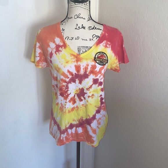 Jurassic Park Tie Dye V-Neck Shirt - Picture 1 of 10
